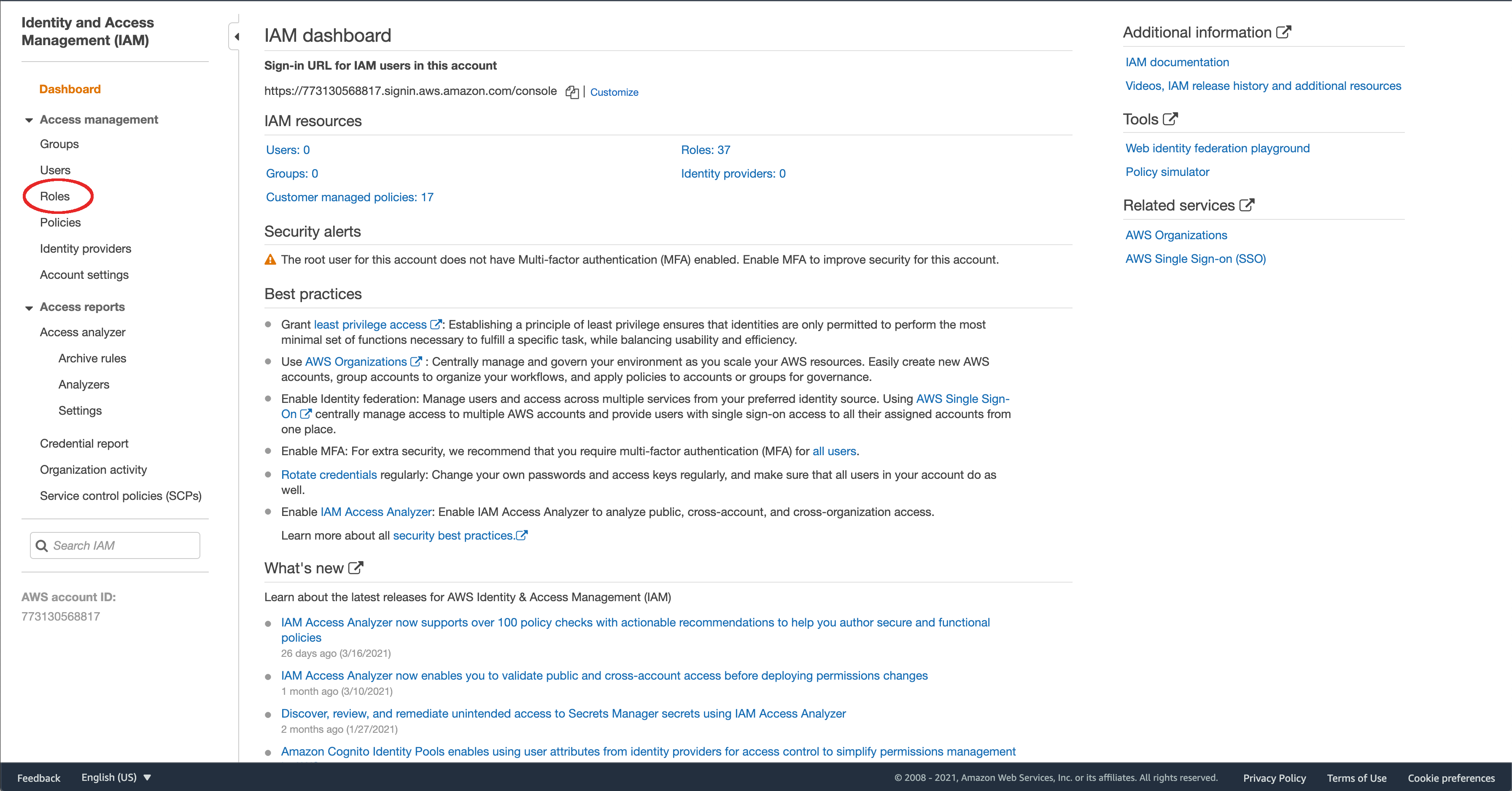 Roles on IAM Console