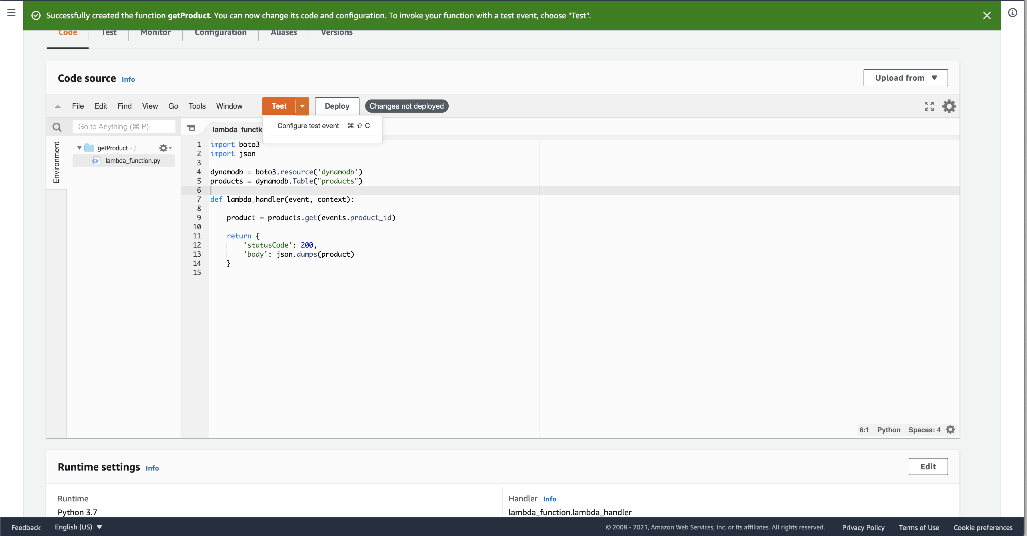 Lambda Function Page